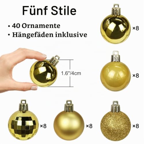 4CM Weihnachtsdeko Weihnachtskugeln, 40 Stücke Bruchsiche Christbaumkugeln Ornamente Weihnachtsbaumschmuck für Weihnachtsbaum… – Ansicht 2