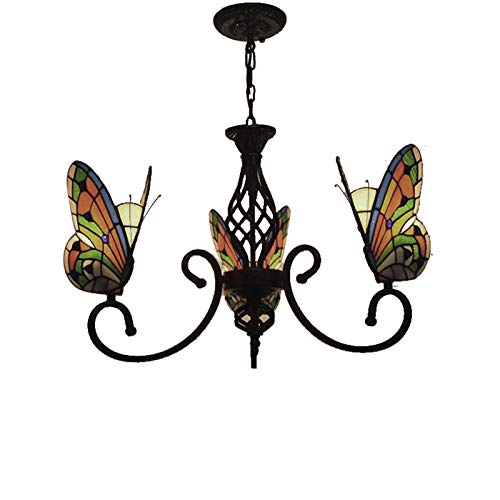 Craftthink Pendant Lighting Led Chandelier Light Antique Tiffany Style Stained Glass With Butterfly Shaped Lamp Shade Hanging Light For Dining Living Cafe Room Restaurant - Typ A-Butterfly -3 Lights #TOP1