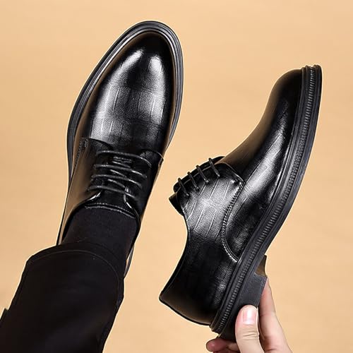 Men's Leather Shoes Lace Up Embossed Polished Toe， Vegan Leather Low Top Non-Slip Rubber Sole Non-Slip Block Heel Classic Shoes2