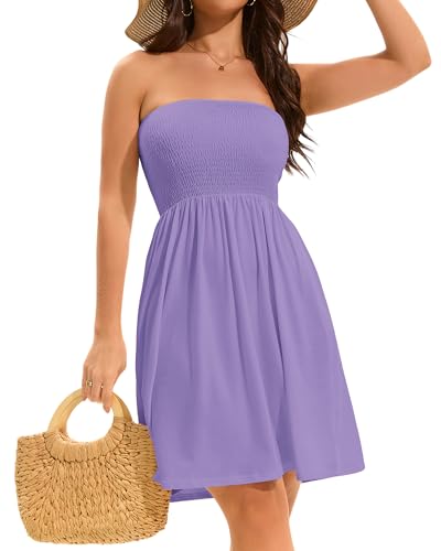 Image of elescat Summer Dresses for Women 2026 Strapless Casual Beach Cover Ups Tube Top Sundress