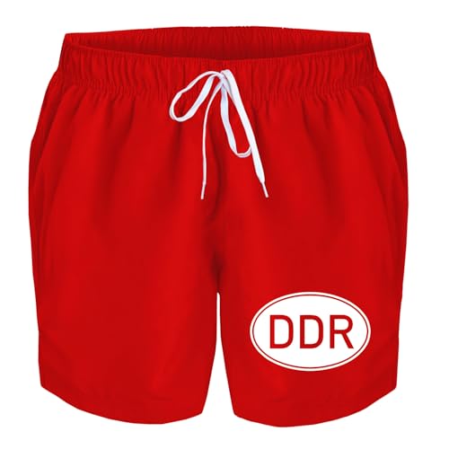 deinshirt Badehose Herren DDR Badeshorts Bedruckt Männer Schwimmhose Beach Shorts Swim Shorts Men Größe XXL Farbe rot