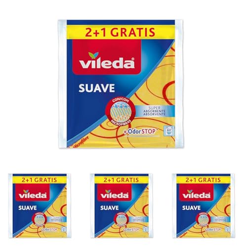 Vileda 142011 - Bayetas Suaves, 30% microfibras, 2 Unidades + 1 Unidad Gratis (Paquete de 4)