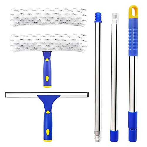 Ittaho Squeegee For Window Cleaning,10" Squeegee & 11" Microfiber Scrubber Combi With Stainless Steel Pole,Extendable Squeegee Window Cleaner For Car,Sliding Door,Shower Glass Door-Swivel Style-2 Pads #TOP2