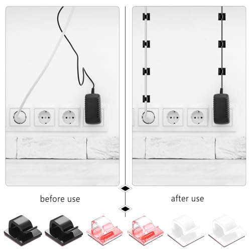 105 piezas de clips autoadhesivos para cables, sujetadores de cables adhesivos negros para gestión de cables en pared y debajo de escritorio, clips para cables Ethernet y TV miniatura 6