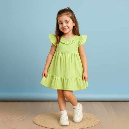 Image of Kidbea Baby Girls' Cotton Dress, Comfortable, Trendy Ruffled Sleeves & Hem, Soft Breathable Fabric for Everyday & Special Occasions