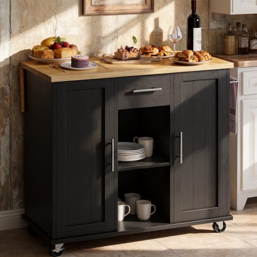 SUNLEI Rolling Kitchen Island with Storage and Drop Leaf