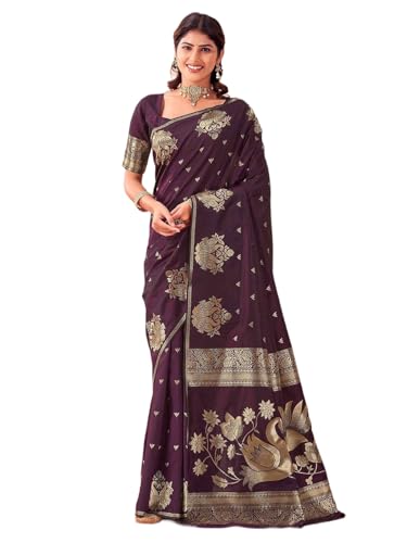 Image of SIRIL Women's Banarasi Soft Silk Saree Pure Silk with Unstitched Blouse Piece
