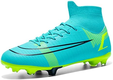 breooes Men’s Soccer Cleats Football Boots Professional Training Turf Mens Outdoor Indoor Sports Athletic Big Boy's Sneaker Size 9.5 Blue