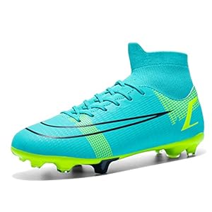 breooes Men’s Soccer Cleats Football Boots Professional Training Turf Mens Outdoor Indoor Sports Athletic Big Boy’s Sneaker Size 9.5 Blue