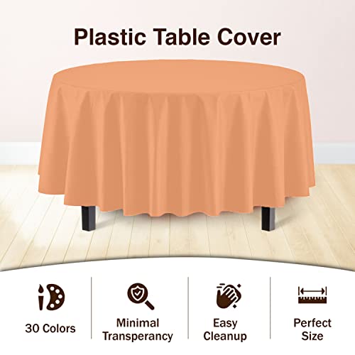 Image of Party Solids Peach Round Plastic Tablecloth - 84 Inch, Pack of 24