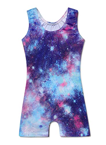 Leotards For Girls Gymnastics 4T 5T Toddler Kid Gymnastic Biketard Athletic Dance Wear Shiny Rainbow Blue Galaxy (Cosmos Blue, 4-5T) #TOP1