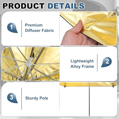 Image of Photography Umbrella Lighting, 43 Inch Dia Parabolic Reflective Umbrella Accessories with Gold Inner, Fits Studio /Photo /Video /Shooting /Flash /Camera, Black