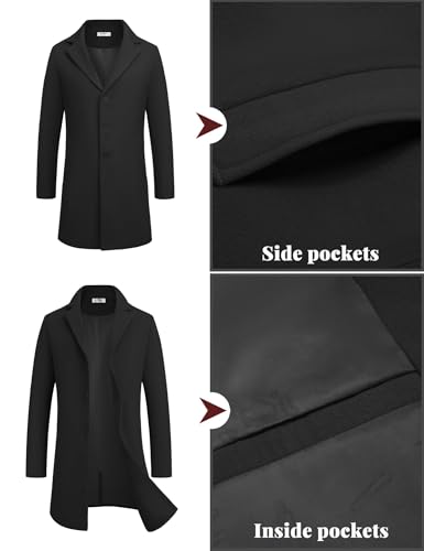 COOFANDY Mens Wool Blend Coat Winter Trench Coats Notched Lapel Collar Single Breasted Overcoat Classic Peacoat With Pockets4