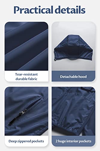 Image of CREATMO US Men's Packable Waterproof Running Rain Coats Reflective Cycling Jacket Windbreaker With Removable Hood