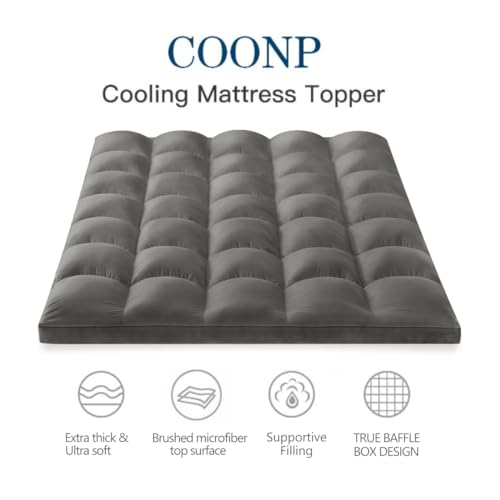 Image of COONP Super Queen Mattress Topper, Extra Thick Pillowtop, Cooling Plush Mattress Pad Cover Bed Topper Protector with 8-21 Inch Deep Pocket (Grey, Super Queen)