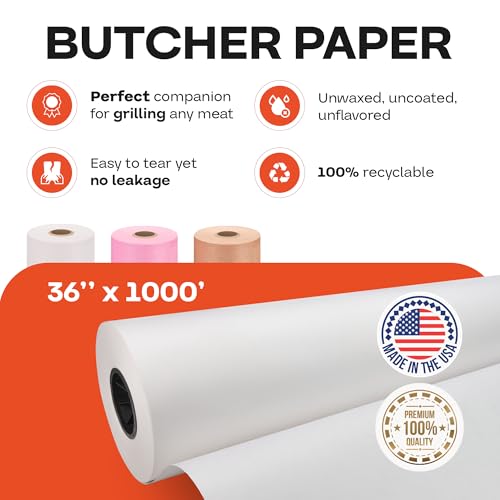 Image of White Butcher Paper 36 inch x 12000 inch (1000 feet) - USA-Made Natural Paper Roll