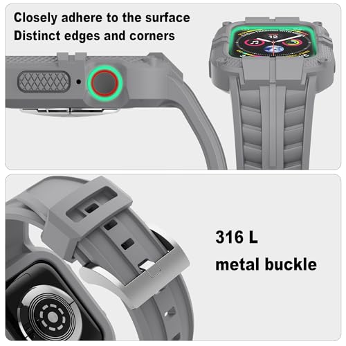 T-ENGINE Rugged Watch band Compatible with Apple Watch Series 9 Band for 45mm 44mm 42mm SE 9/8/7/6/5/4/3 for Men (45mm/44mm/42mm, Gray)