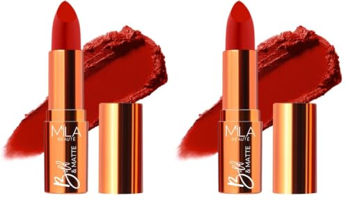 Image of Mila Beaute Bold & Matte Long-Lasting Lipstick | Highly Pigmented Soft Matte Finish | Lightweight & Hydrating with Jojoba Oil | Shade - (Red Carpet 4.2g) (Pack of 2)