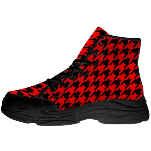 Houndstooth Shoes for Women Men Lace Up High Top Canvas Sneakers Gifts for Her Him