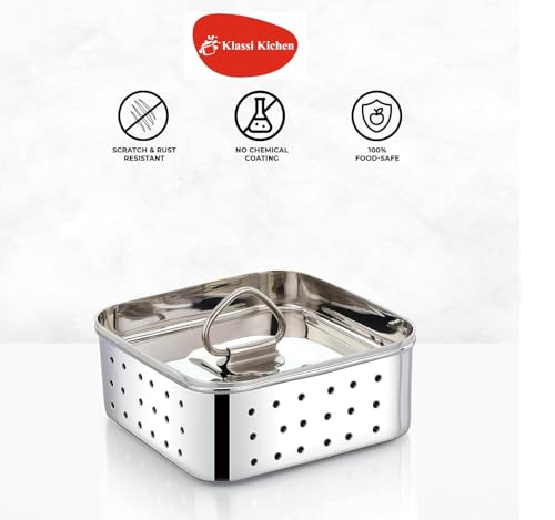 Image of Klassi Kichen Stainless Steel Square Shape Indian Paneer /Mould Maker 450ml Collapsible Strainer (Silver Pack of 1)