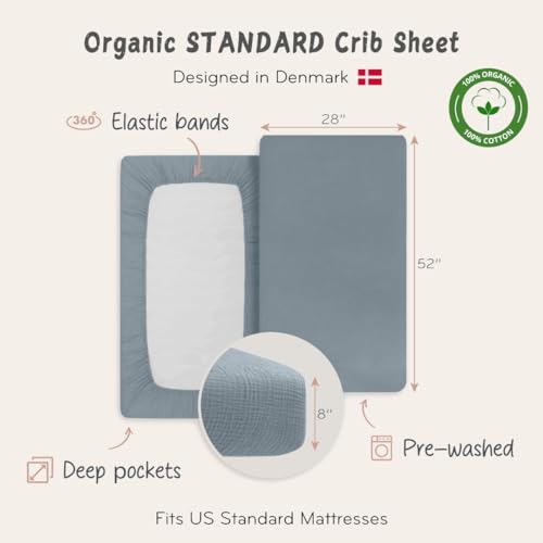 Image of Crib Sheets - Organic Cotton Muslin Fitted Crib Sheet - Standard Size for Baby Boy and Baby Girl 28 inch x 52 inch Ultra-Soft and Breathable. (Tradewinds)