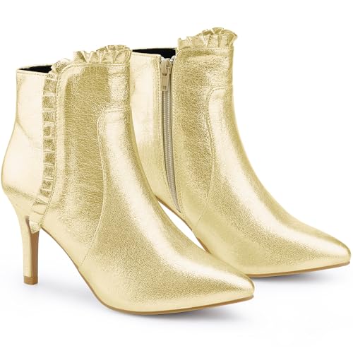 Perphy Ruffled Ankle Boot Stiletto Heel Metallic Booties for Women