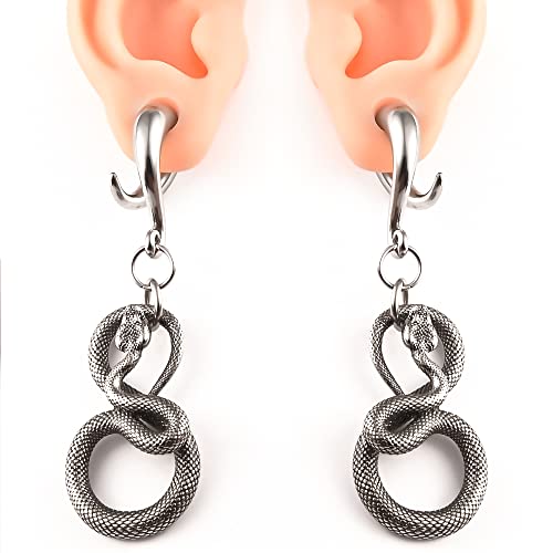 Vankula 2Pcs Coiled Snake Pendant 316 Stainless Steel Ear Hangers Hook Ear Gauges Piercing Plug Pair Selling 2G 0G Body Jewelry #TOP1
