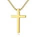 Reve Simple Stainless Steel Cross Pendant Chain Necklace for Men Women, 20''-22’’ Link Chain (Gold:1.20.7’’ Pendant+20’’ Rolo Chain)