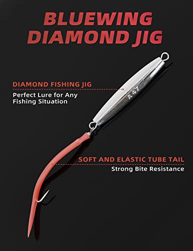 Bluewing Diamond Jig 1Pc Saltwater Fishing Jigs With Split Tube Tail And Stainless Steel Hook, 2Oz, Red #TOP1