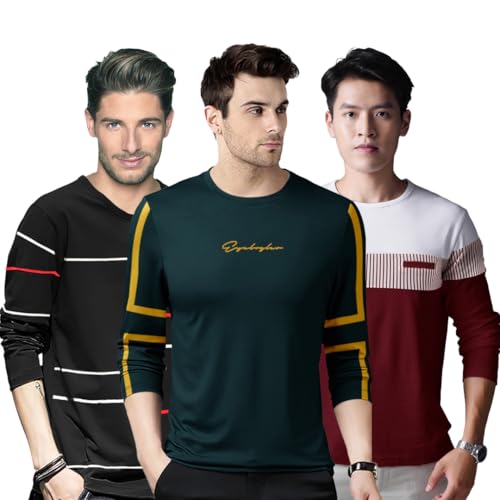 Image of Noble Monk Men Full Sleeve Round Neck T-Shirt | Printed Sleeves |Regular fit Tshirt for Men
