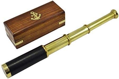 Authentic Collectible Brass Telescope Black Leather with Anchor Box Free Rustic Vintage Home Decor Gifts