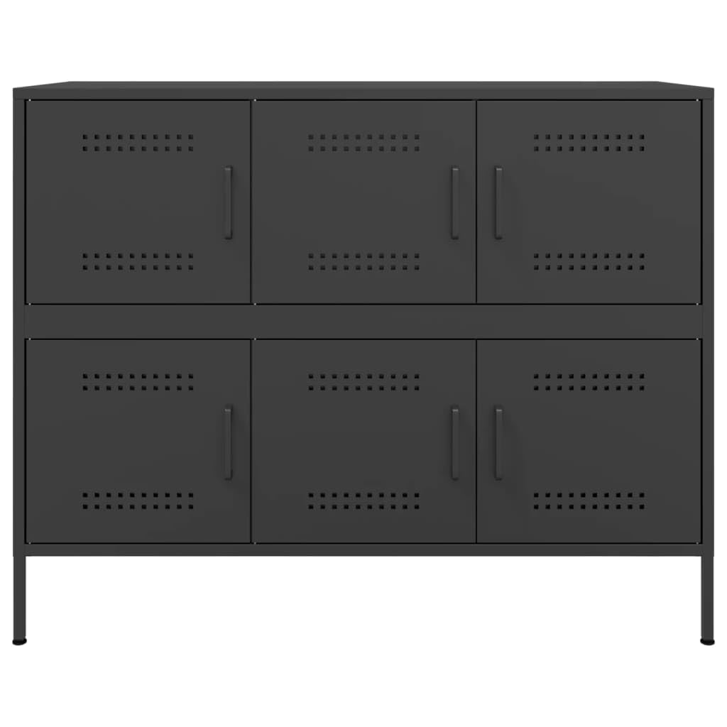 Credenza nera, 100,5 x 39 x 79 cm, armadio in metallo con 6 ante