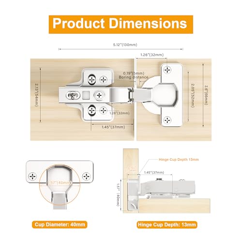 Luokim 40mm Cup Full Overlay Soft Close Cabinet Hinges for Thick Door Full Overlay Concealed Cabinet Hinges with Screws Nickel Finish 2 Pcs by Luokim - Image 7
