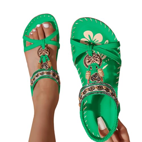 Sandales bohème élégantes pour femme et chaussures de plage plates ornées de perles