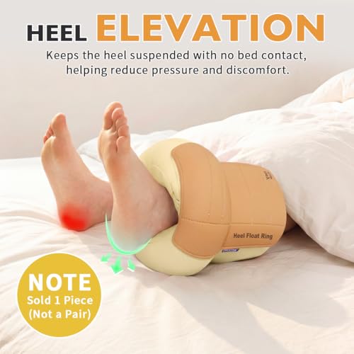 Image of Heel Protector for Pressure Sores, Ankle Elevation Pillow for Heel Pain Relieve & Foot Support,Egg Crate Foam Heel Cushion Pillow for Elderly,Bedridden Patients-1PC (Khaki)