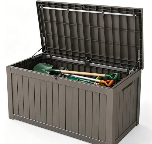LAUSAINT HOME 260 Gallon Resin Deck Box, Outdoor Toy Storage Box, Package Delivery Box with Lockable Lid, Waterproof Outdoor Storage Box For Garden Tools, Patio Cushions(260 Gallon,Grey)