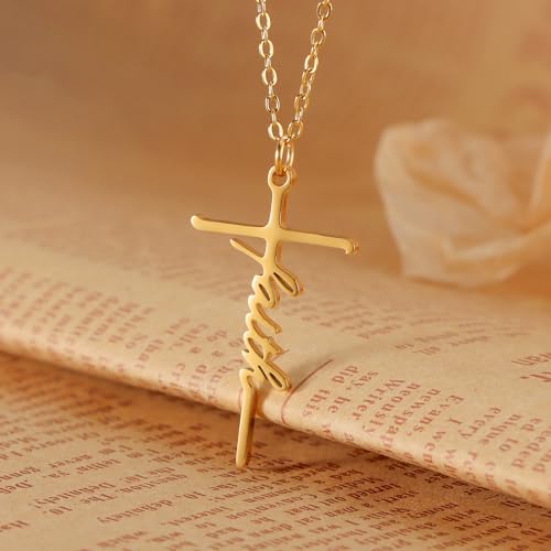 SANNYRA Faith Necklace for Women - Cross Grace Bestie Grace Hope Necklaces for Womens - 14K Gold Silver Plated Inspirational Pendant Gift for Her4