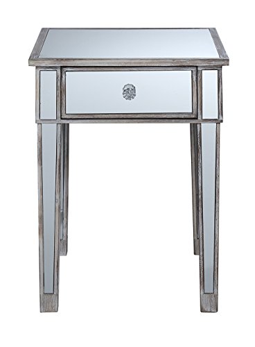 Convenience Concepts Gold Coast Mirrored End Table with Drawer, Weathered White
