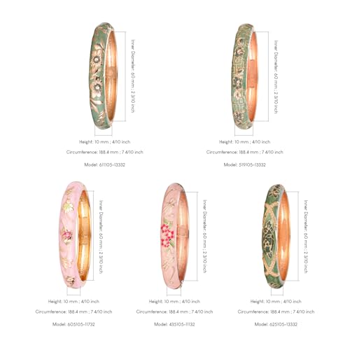 Image of UJOY Bangles 5 Pcs Enamel Jewelry Set Rose Flower Engraved Cloisonne Bracelets Pack in a Box 5PCS
