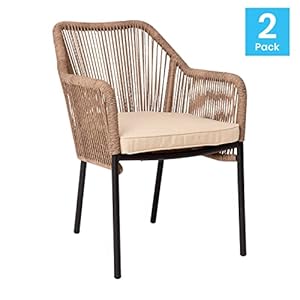 Taylor logan kyla set of 2 all weather natural woven stacking club chairs with rounded arms ivory zippered seat cushions  urban country home decor