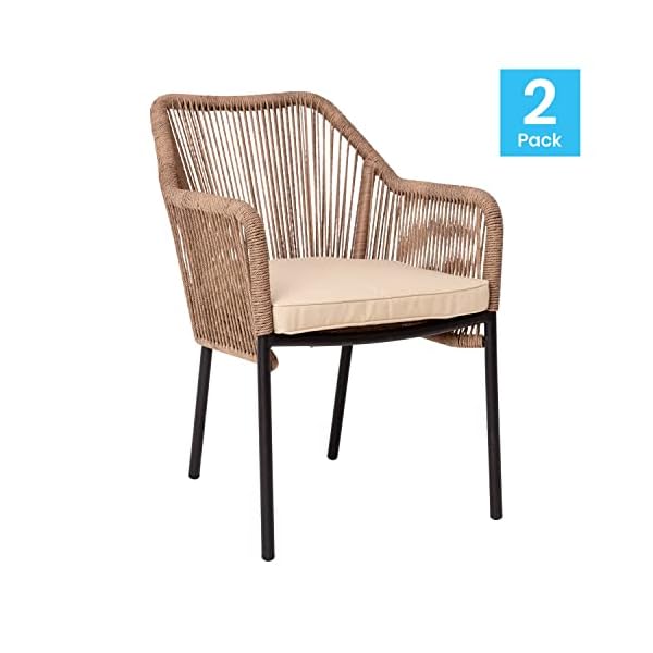 Taylor logan kyla set of 2 all weather natural woven stacking club chairs with rounded arms ivory zippered seat cushions  urban country home decor