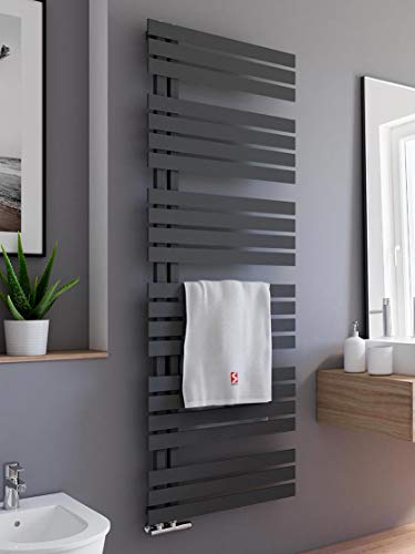 Schulte H02416960 Badheizkörper Breda, 169 x 60 cm, 838 Watt Leistung, Anschluss unten, Pearl schwarz, Heizkörper mit Handtuchhalter-Funktion