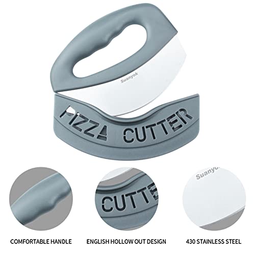 Suanyok Premium Pizza Cutter Food Chopper-Super Sharp Blade Stainless Steel Pizza Cutter Rocker Slicer With Protective Sheath Multi Function Pizza Knife Kitchen Tools,Dishwasher Safe (Gray) #TOP2