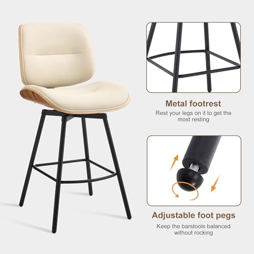 BFZ 27 Inch Swivel Bar Stools Set of 2, Walnut Back Counter Height - image 4