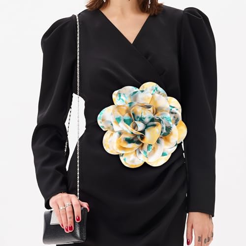 Image of M METERXITY Extra Large Rose Flower Brooches, Lapel Pins Dainty Satin Fabric Big Camellia Oversized Brooch Pin for Women