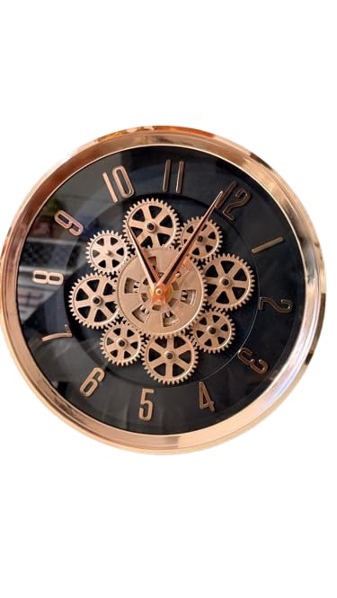 Image of Moving Gear Wall Clock, Round, Gold and Rose Gold Finish, Options (Black, Set of 1 Clock)