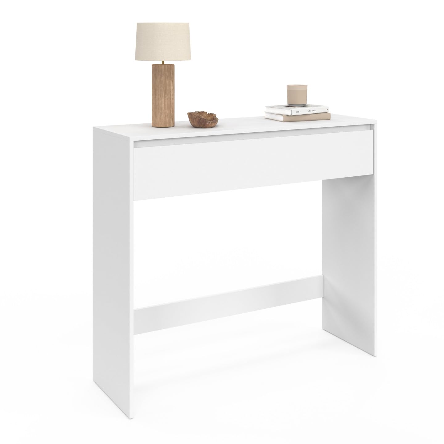 IDMarket - Console a 1 cassetto TOMI legno bianco