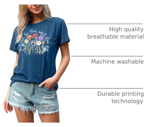 Women Teach Them Love Them Watch Them Grow Wildflower Teacher Shirt Boho Floral Graphic Tee A-Blue by WEITUN - Used condition - Image 4