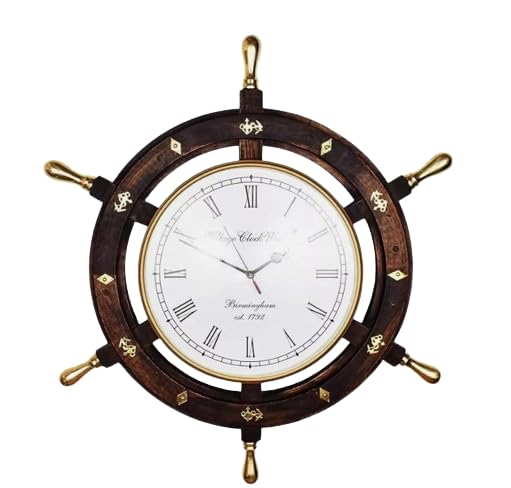 Reloj náutico hecho a mano con rueda de barco de 30 pulgadas con luna direccional de pirata