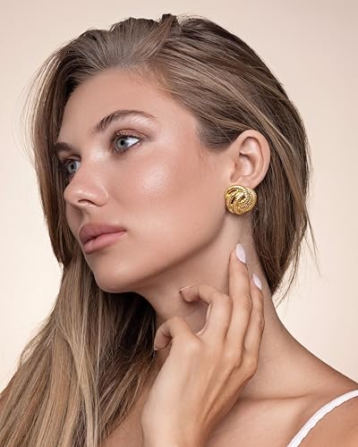 Gold Button Spiral Statement Earrings for Women by SNGIA, Round Handmade Chunky Trendy Summer Studs Jewelry Gifts, Swirl Thick Beachy Geometric Fashion Drop Accessories, Vintage Twisted Circle Nickle Free Floral Dangling Earrings.2